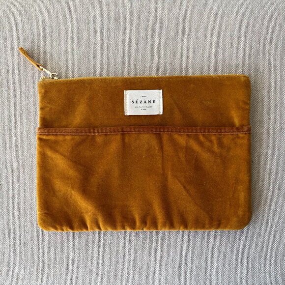 Sezane Handbags - SEZANE Gold Velvet Makeup Travel Clutch